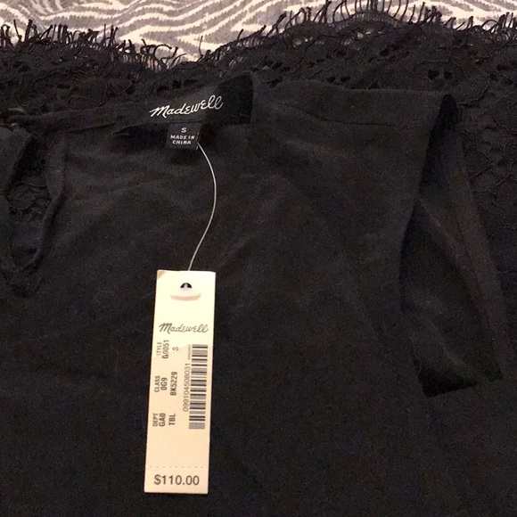 NWT Madewell Lace-Edged Silk Cold-Shoulder Top - Picture 7 of 7